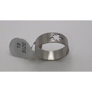 Unisex Silver Leaf Cut Out Stainless Steel Ring Band Size 19(9.5)